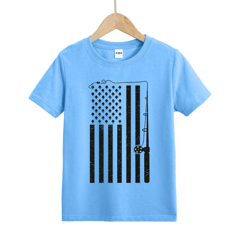 Fishing American Flag Kid's T-Shirt
