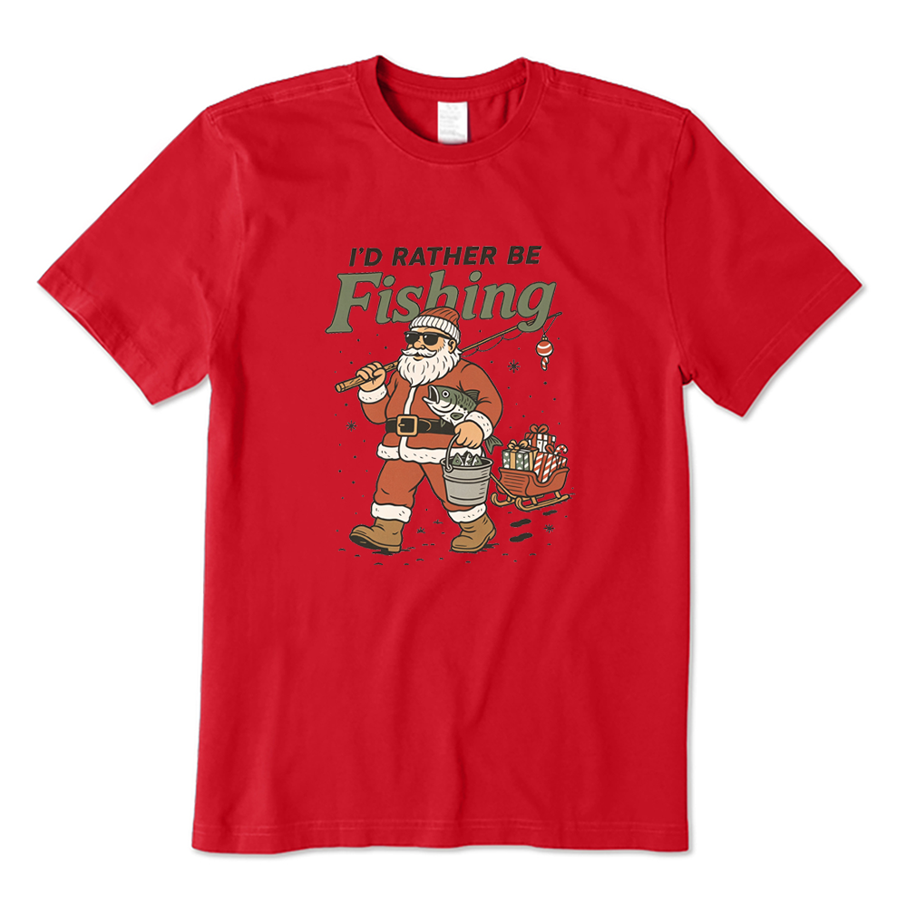 I'd Rather Be Fishing Santa Christmas T-Shirt