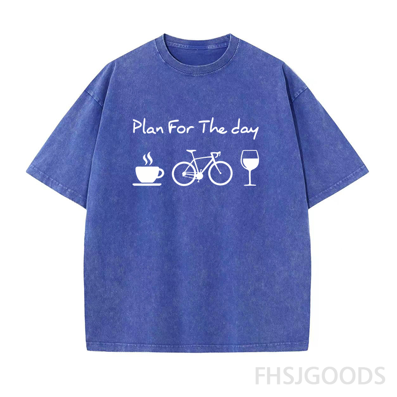 Plan For The Day Coffee Cycling Wine Unisex Distressed T-Shirt