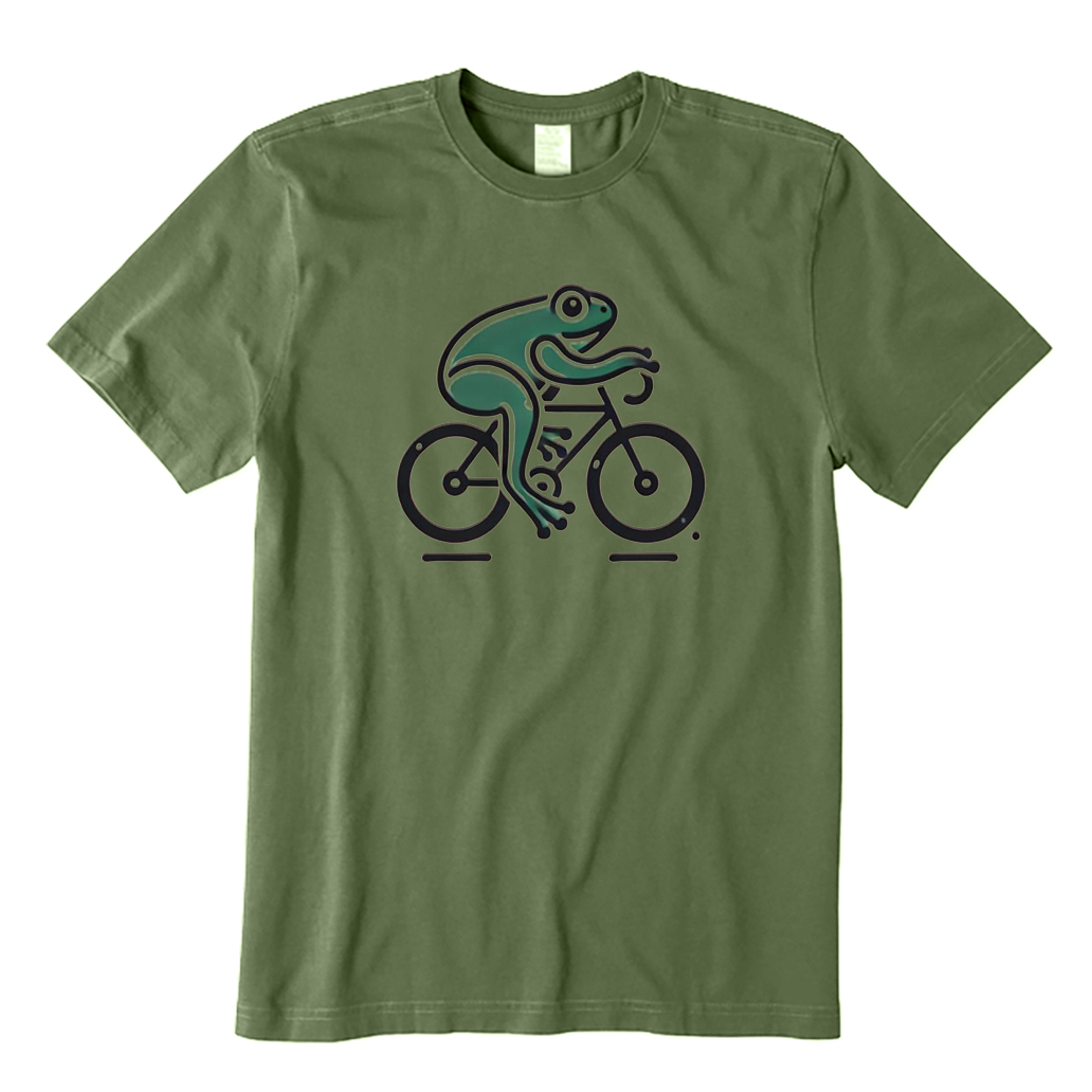 Green Frog on Bicycle T-Shirt