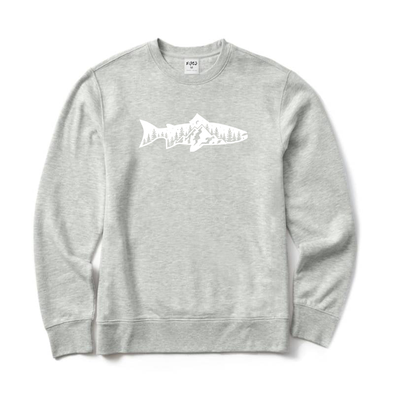 Fish and Mountain Moon Tree Crewneck Sweatshirt