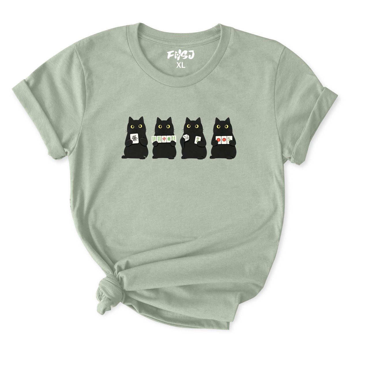 Cute Black Cat Mahjong T-Shirt for Women