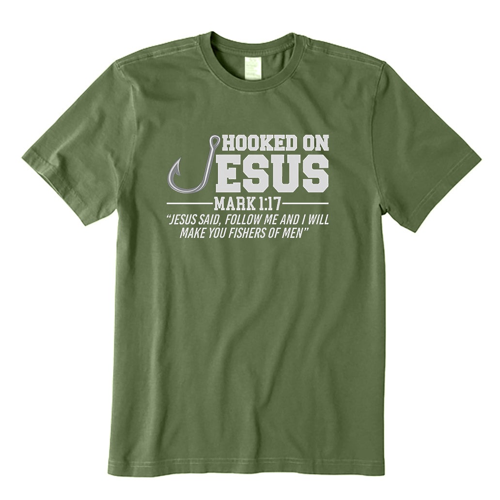 Hooked On Jesus Funny Christian Fishing' Men's T-Shirt