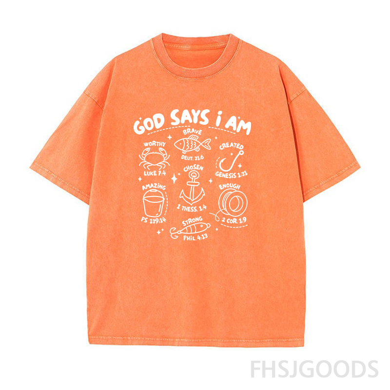 God Says I Am Boys Fishing Unisex Distressed T-Shirt