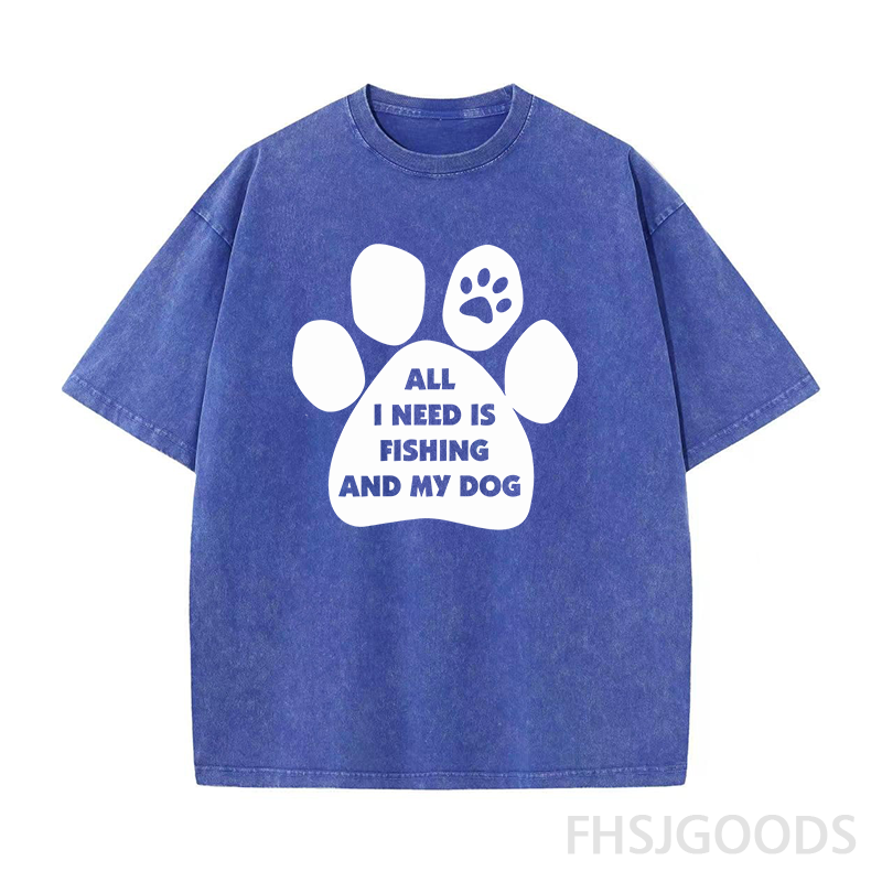 All I Need Is Fishing and My Dog Unisex Distressed T-Shirt