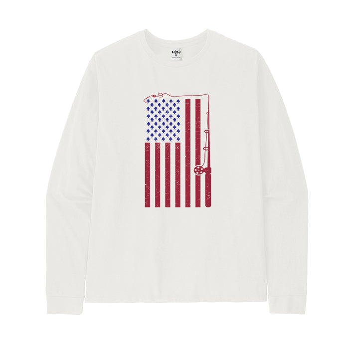 Fishing American Flag Long Sleeve T-shirt