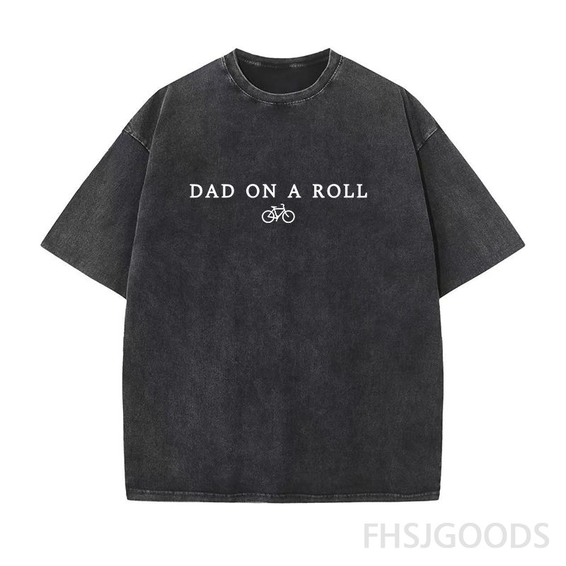 Dad On A Roll Cycling Unisex Distressed T-Shirt