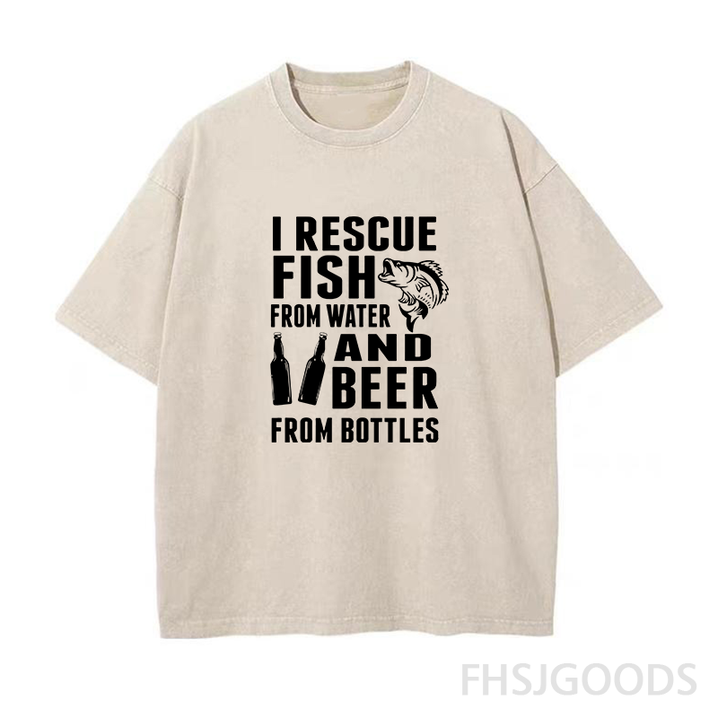 I RESCUE FISH FROM WATER AND BEER FROM BOTTLES Unisex Distressed T-Shirt