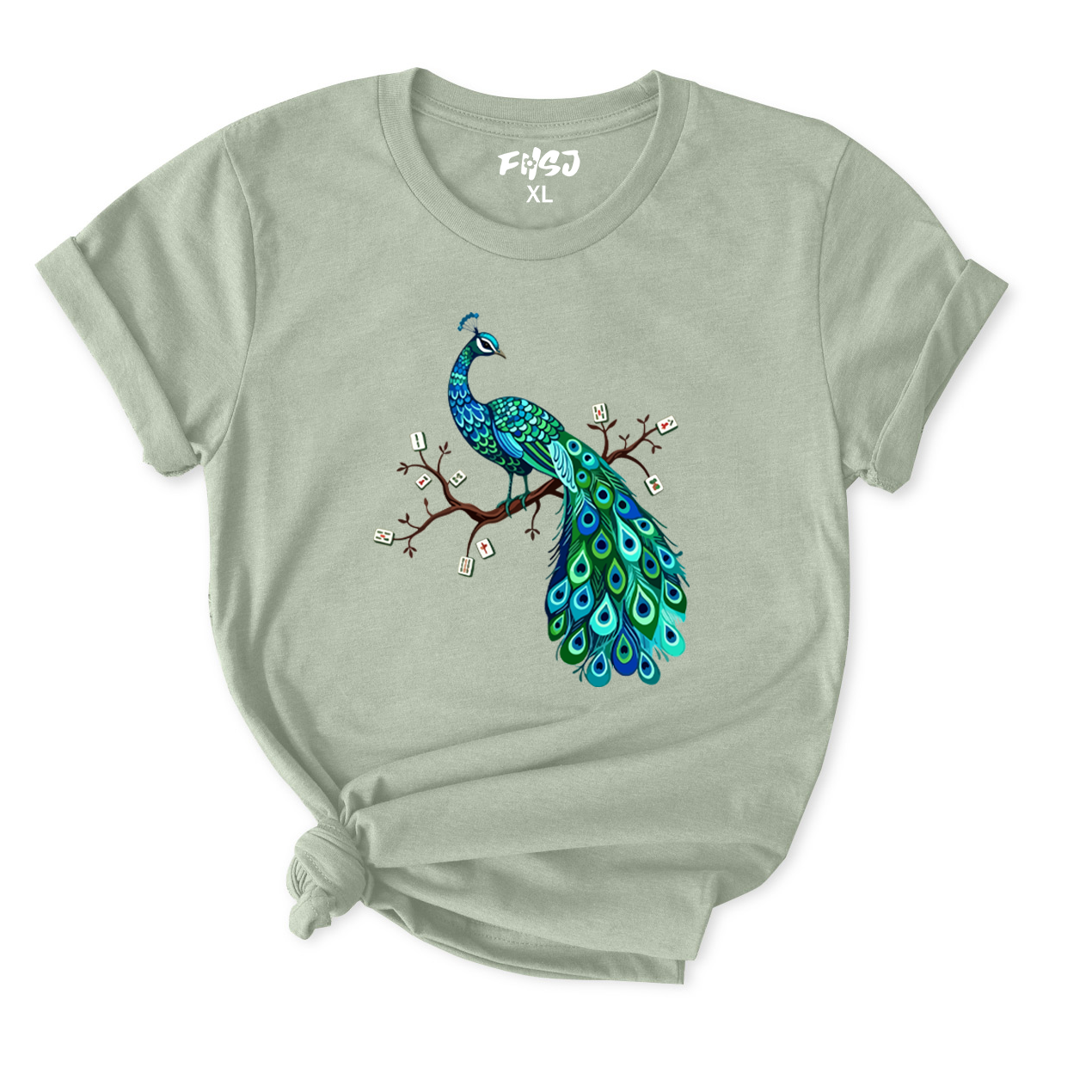 Mahjong Bird on Tile Branch T-Shirt for Women