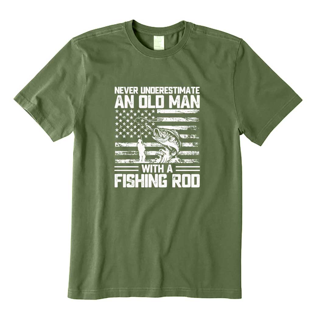 Never Underestimate An Old Man with A Fishing Rod T-Shirt