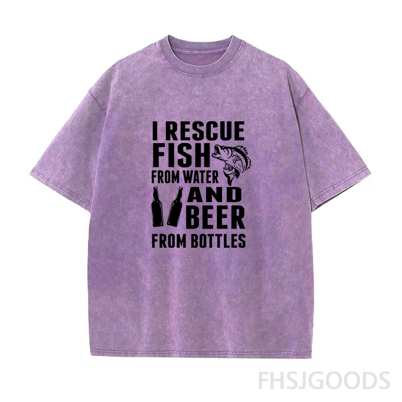 I RESCUE FISH FROM WATER AND BEER FROM BOTTLES Unisex Distressed T-Shirt