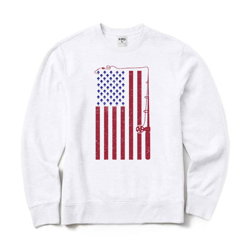 Fishing American Flag Crewneck Sweatshirt