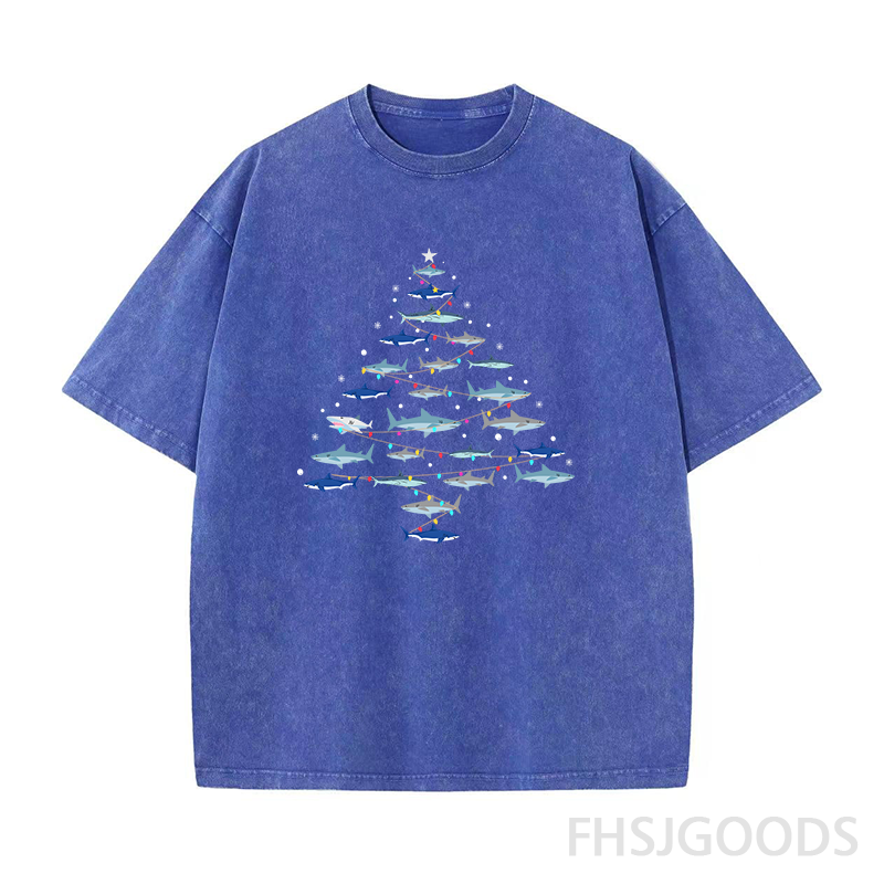 Christmas Shark Tree Unisex Distressed T-Shirt