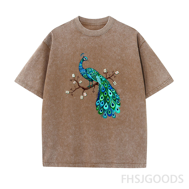 Mahjong Bird on Tile Branch Unisex Distressed T-Shirt