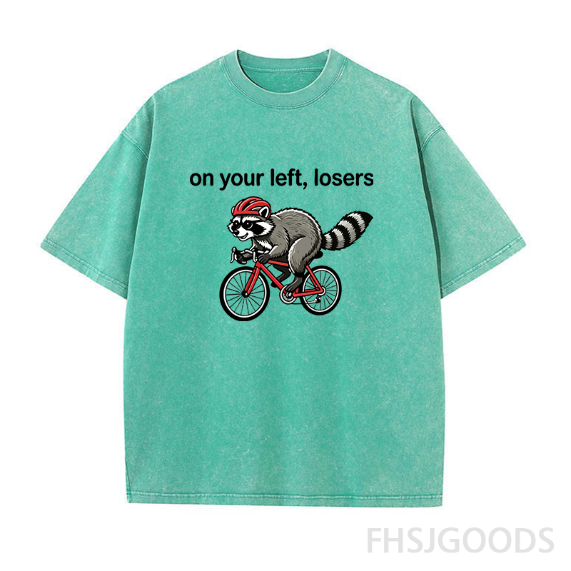 On Your Left Losers Raccoon Cycling Unisex Distressed T-Shirt