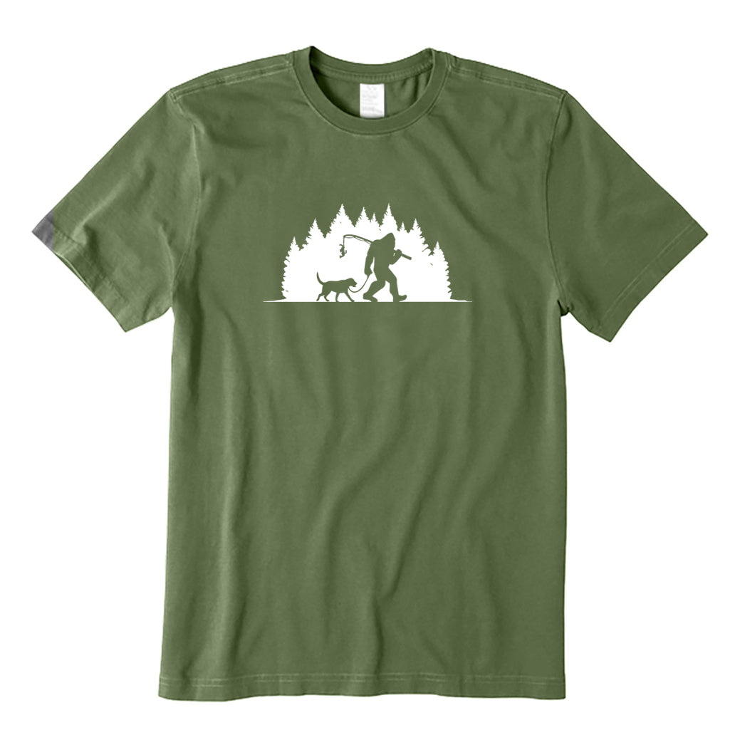 Bigfoot Fishing With Dog T-Shirt