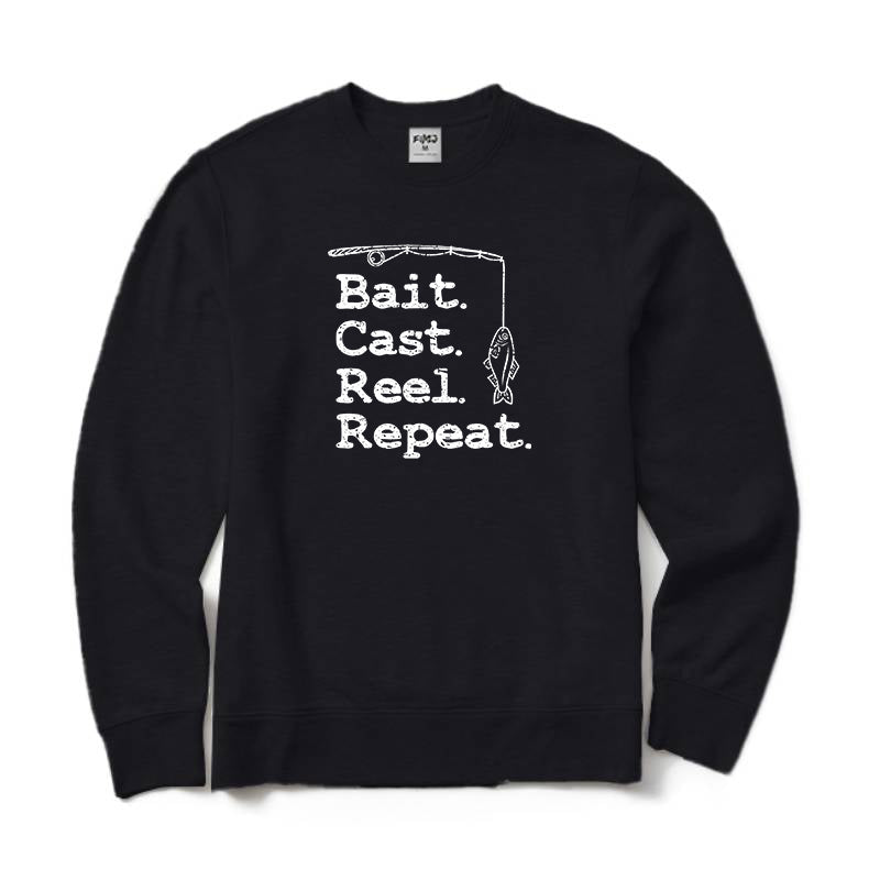 Bait Cast Reel Repeat Fishing Crewneck Sweatshirt