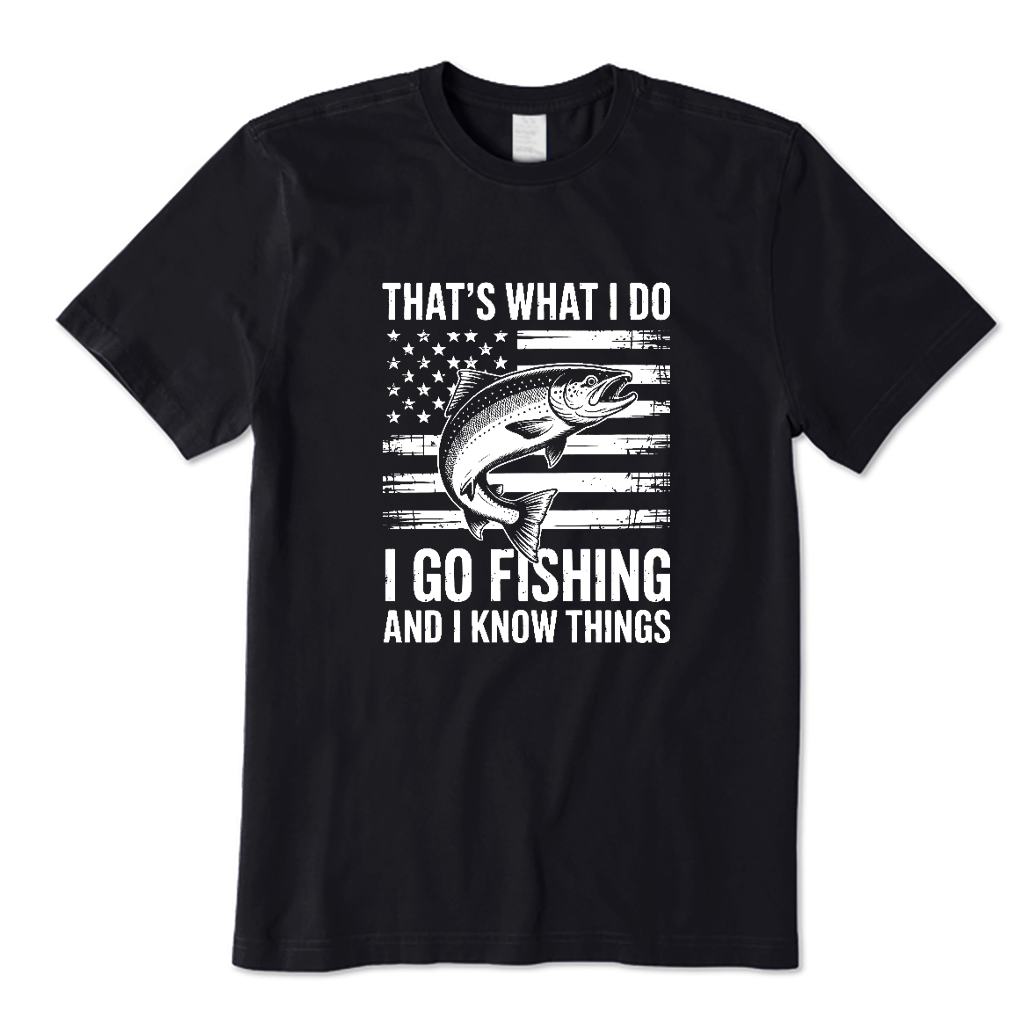 American Flag Trout Fishing I Go Fishing And I Know Things T-shirt