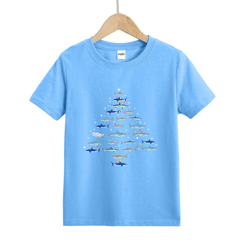 Christmas Shark Tree Kid's T-Shirts