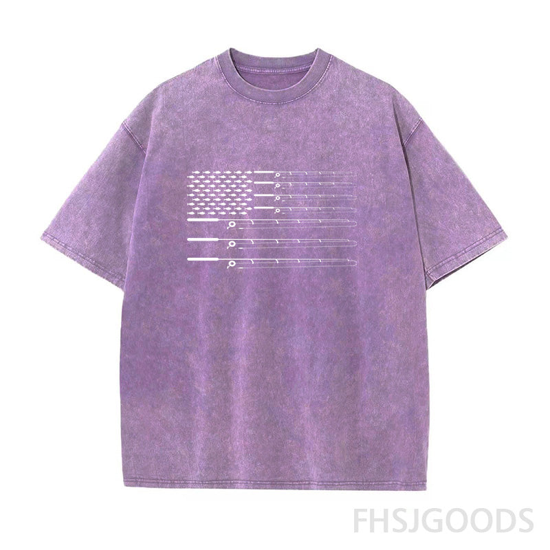 Fly Fishing Rod American Flag Unisex Distressed T-Shirt