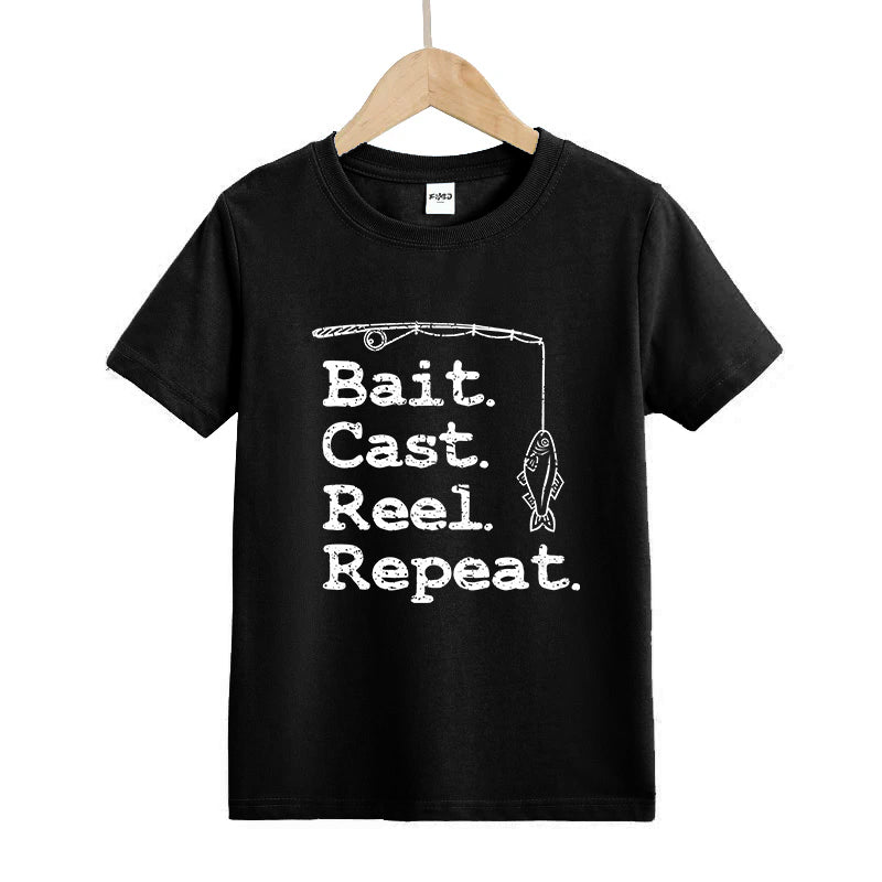 Bait Cast Reel Repeat Fishing Kid's T-Shirts