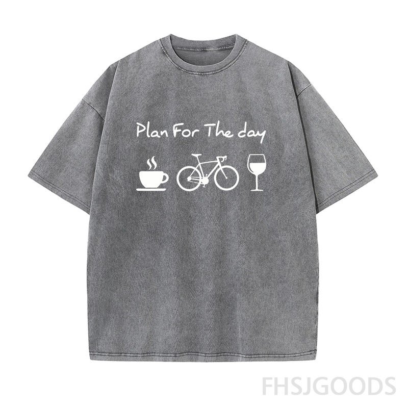 Plan For The Day Coffee Cycling Wine Unisex Distressed T-Shirt