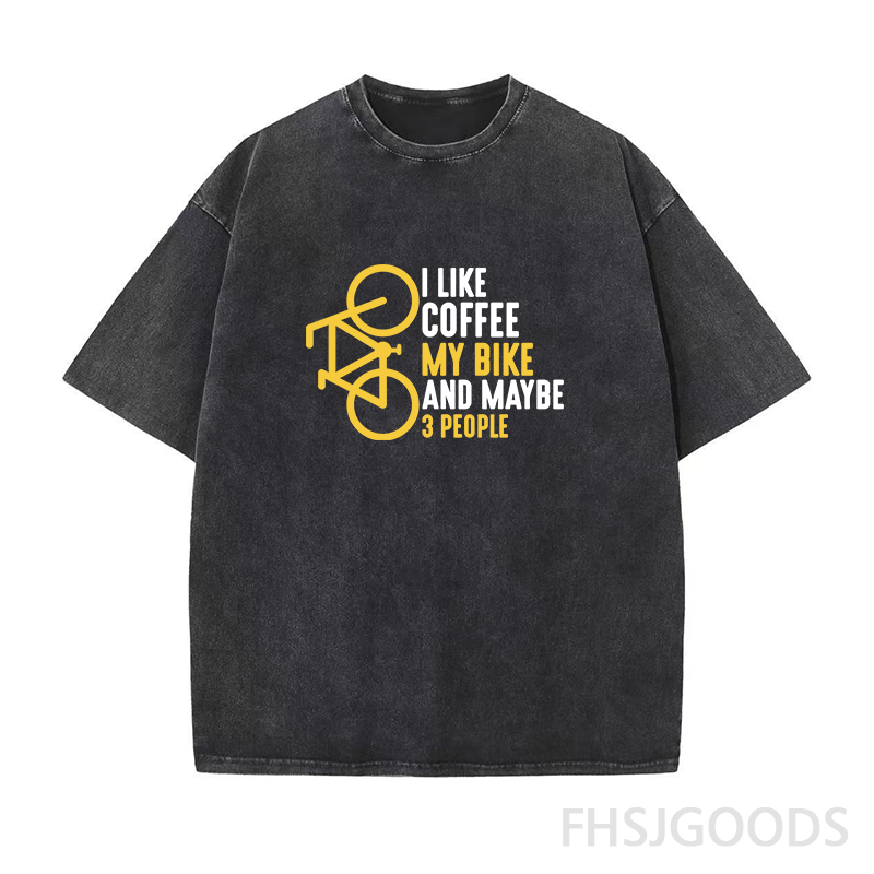 I Like Coffee My Bike and Maybe 3 People Unisex Distressed T-Shirt