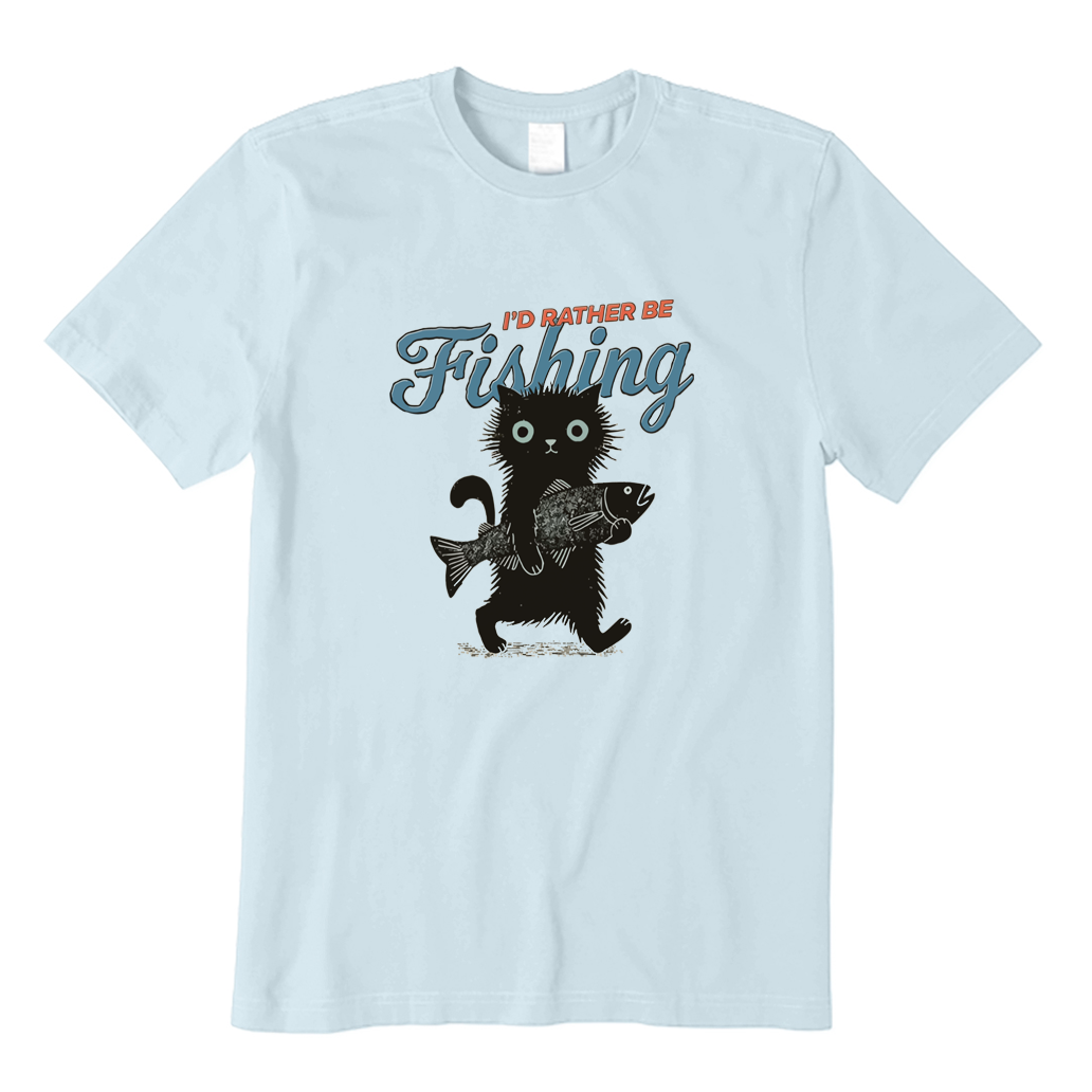 I'd Rather Be Fishing Black Cat T-shirt