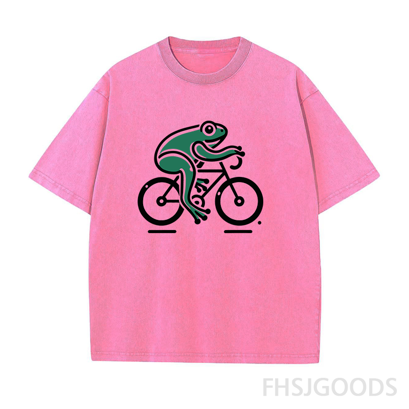 Green Frog on Bicycle Unisex Distressed T-Shirt