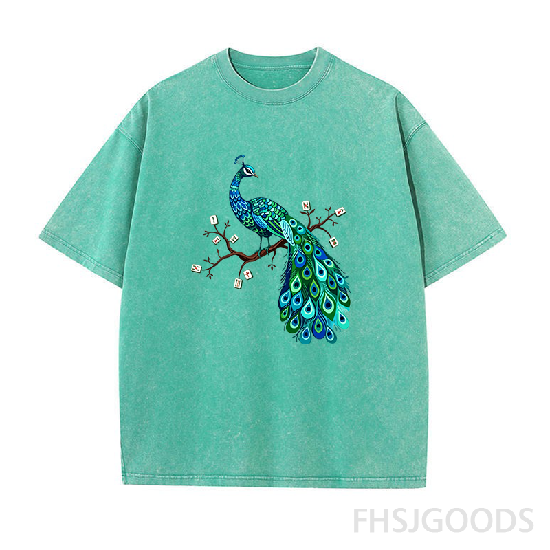 Mahjong Bird on Tile Branch Unisex Distressed T-Shirt