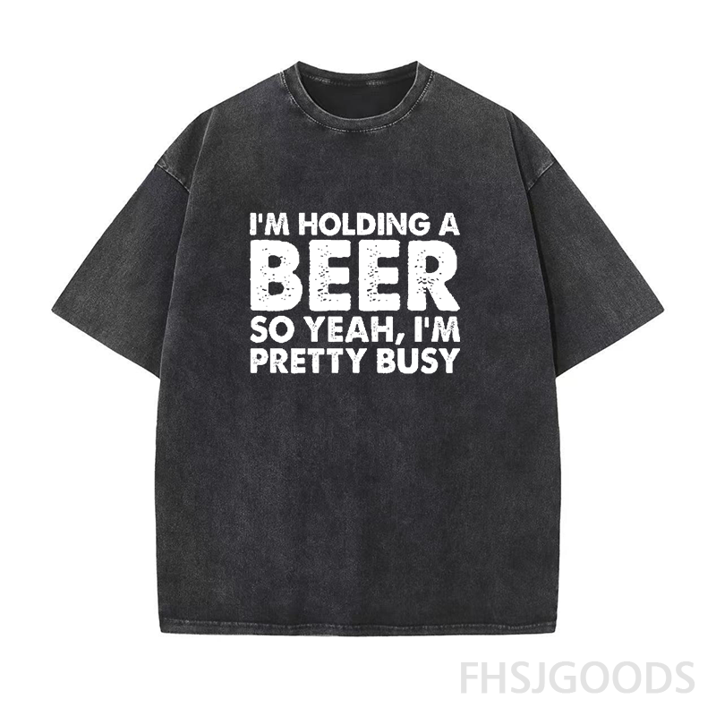 I'm Holding A Beer So Yeah I'm Pretty Busy Unisex Distressed T-Shirt
