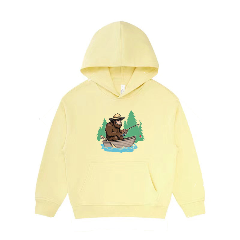 Bigfoot Fishing on The Boat Kid's Hoodie