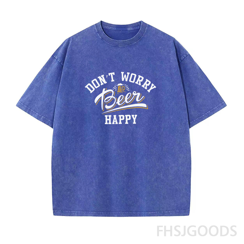 Don't Worry Beer Happy Unisex Distressed T-Shirt