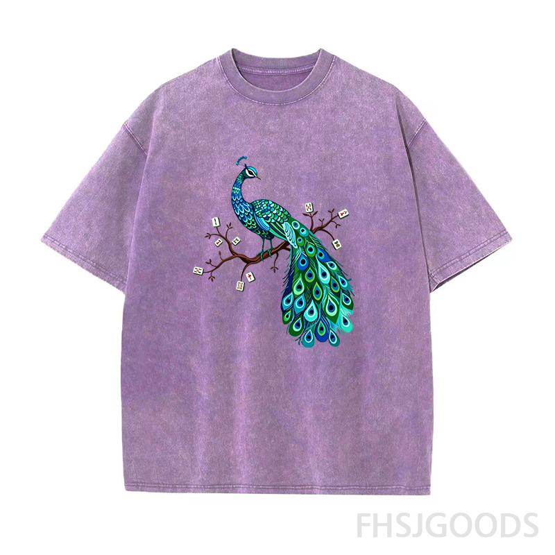 Mahjong Bird on Tile Branch Unisex Distressed T-Shirt