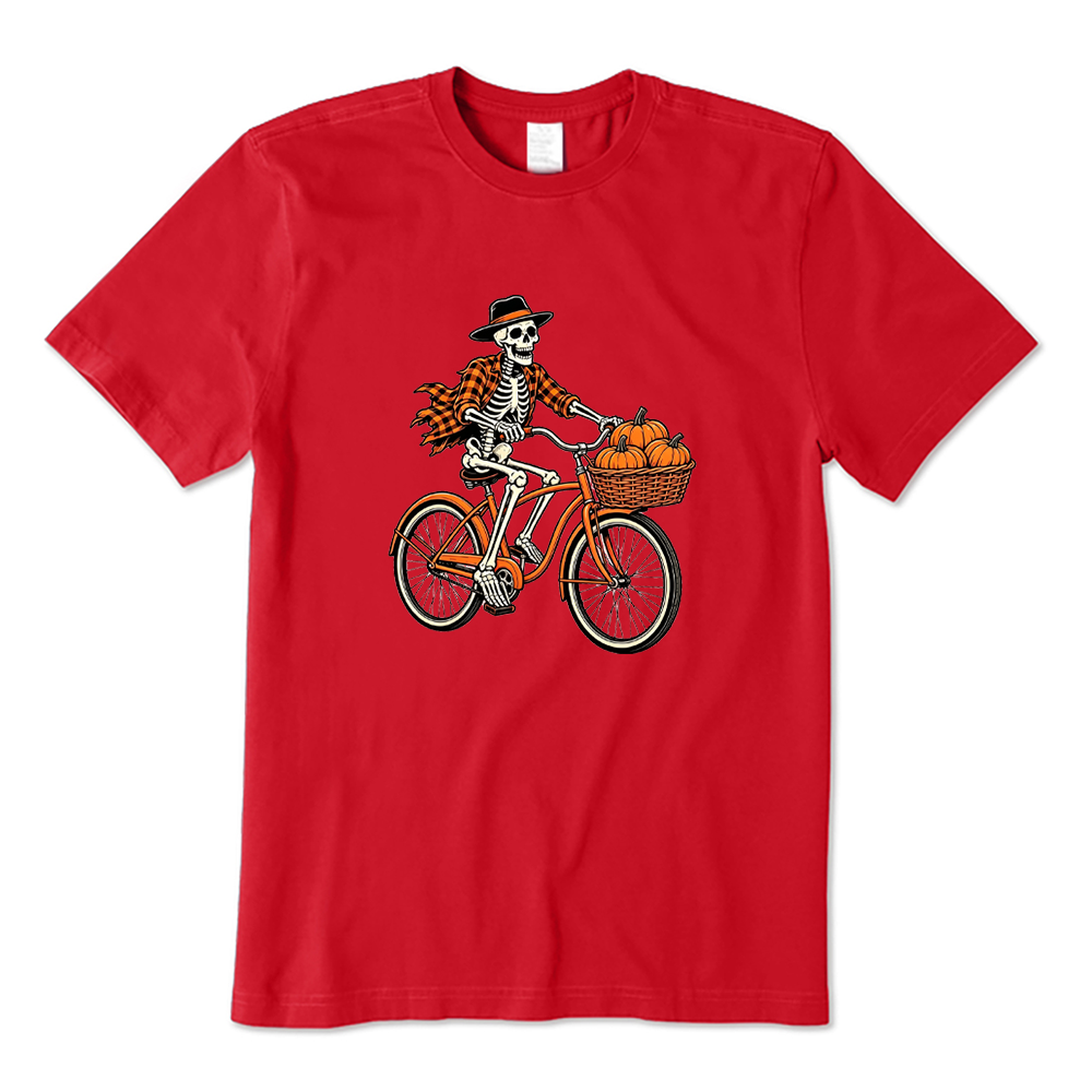 Skeleton Riding Bike With Pumpkins T-Shirt