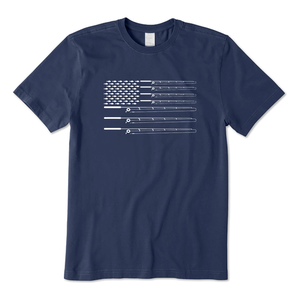 Fly Fishing Rod American Flag T-Shirt