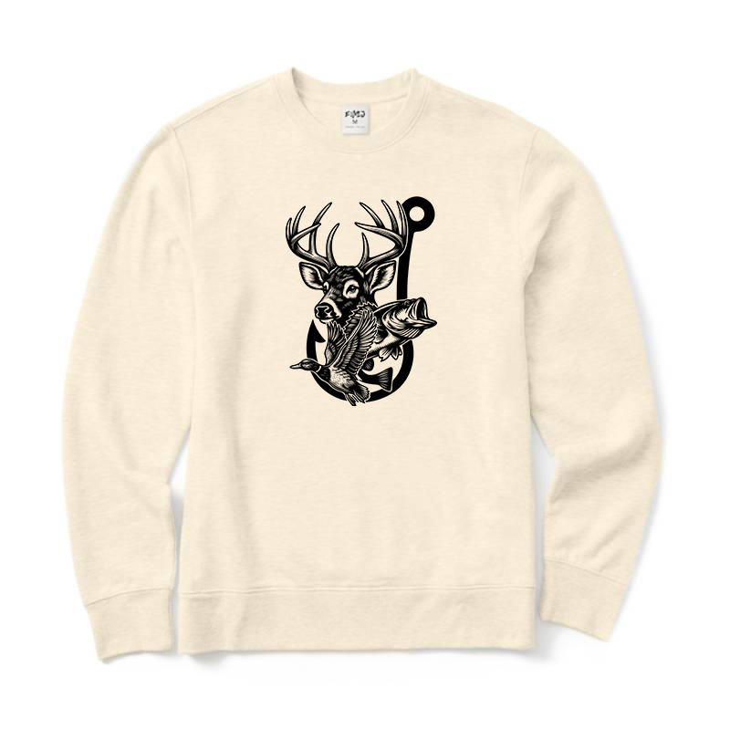 Deer Duck Fish Hook Crewneck Sweatshirt