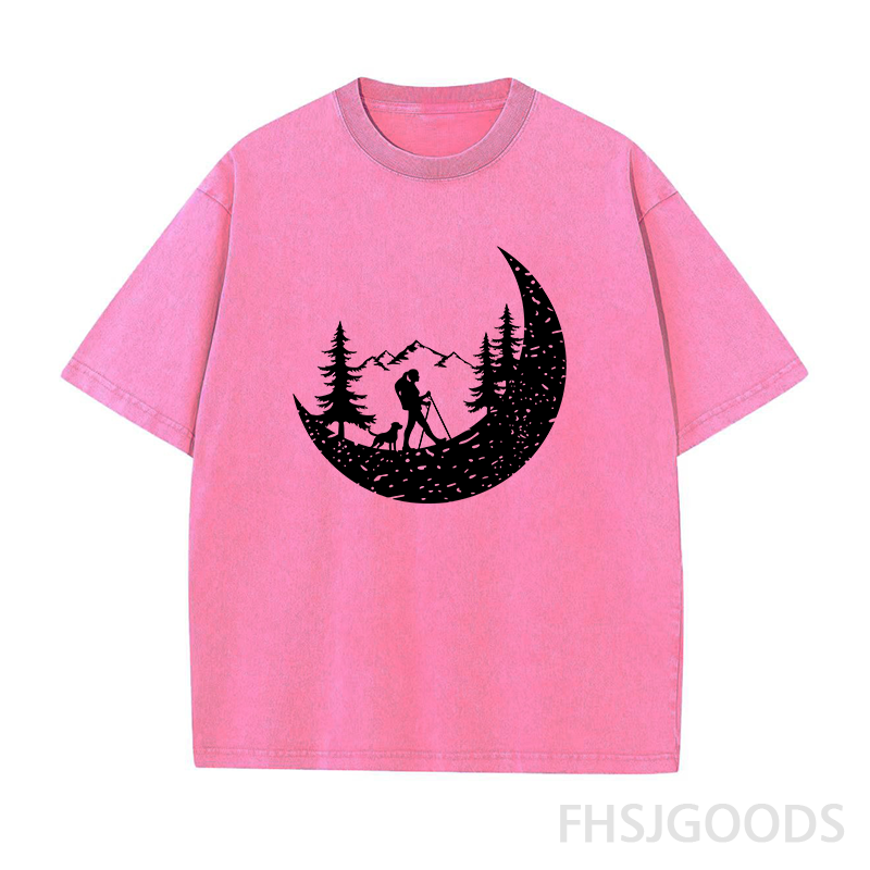 Hiker And Dog In The Mountains Unisex Distressed T-Shirt