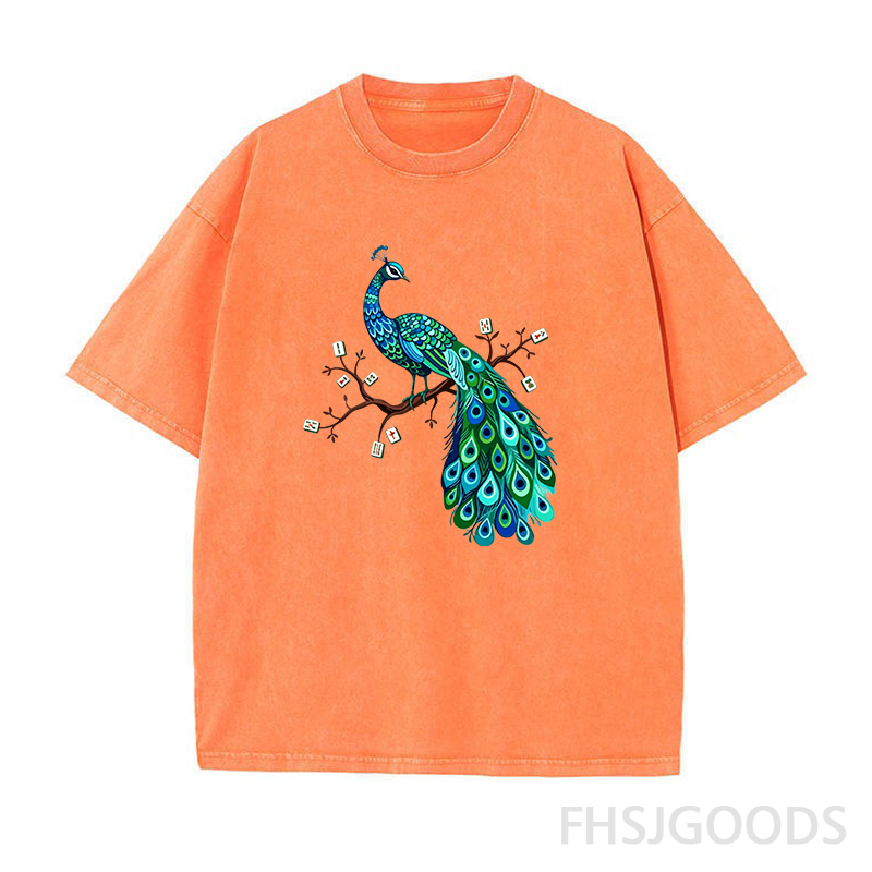 Mahjong Bird on Tile Branch Unisex Distressed T-Shirt