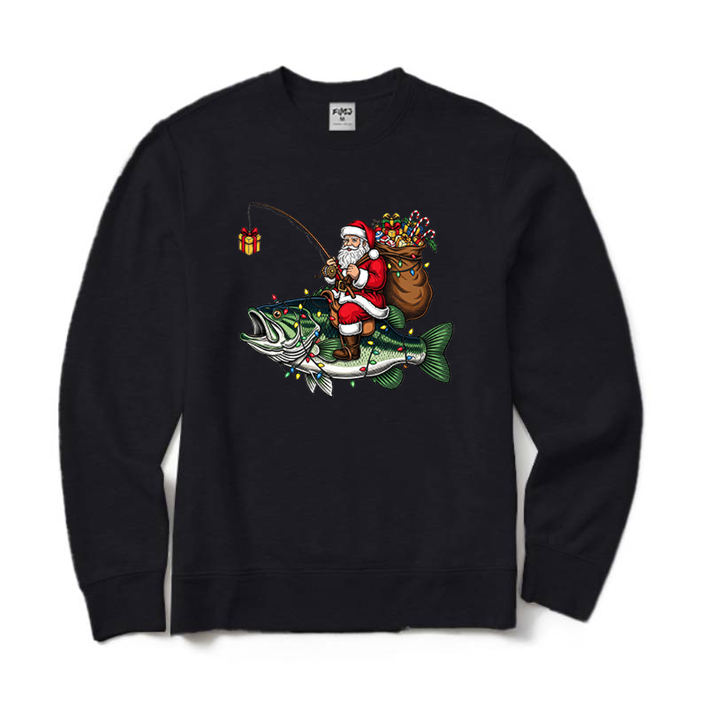 Funny Fisherman Christmas Santa Bass Fishing Crewneck Sweatshirt