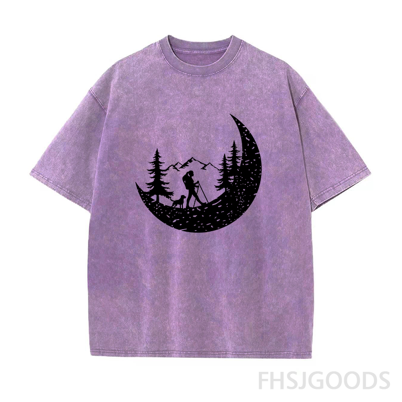 Hiker And Dog In The Mountains Unisex Distressed T-Shirt