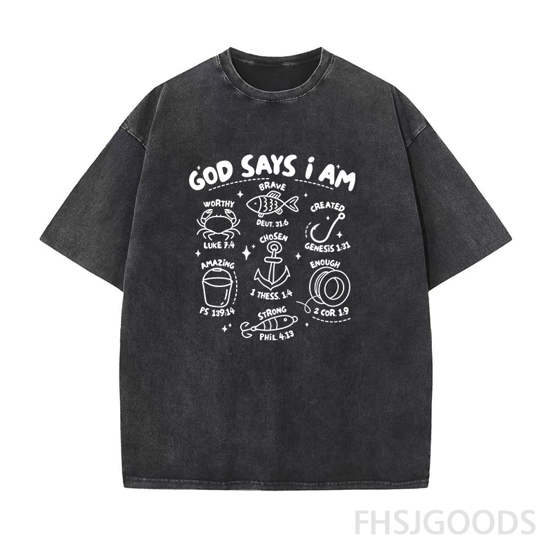 God Says I Am Boys Fishing Unisex Distressed T-Shirt