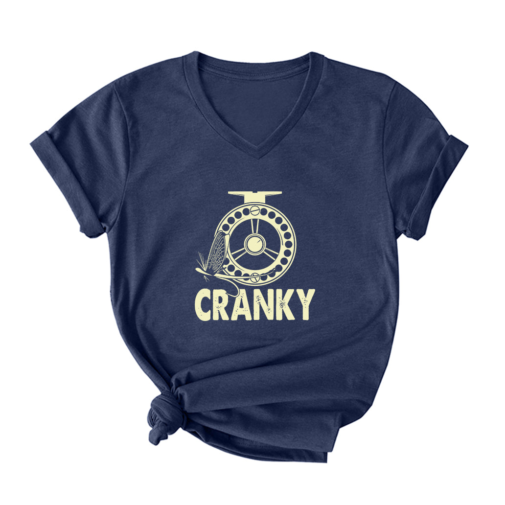 Cranky Fly Fishing V Neck T-Shirt for Women