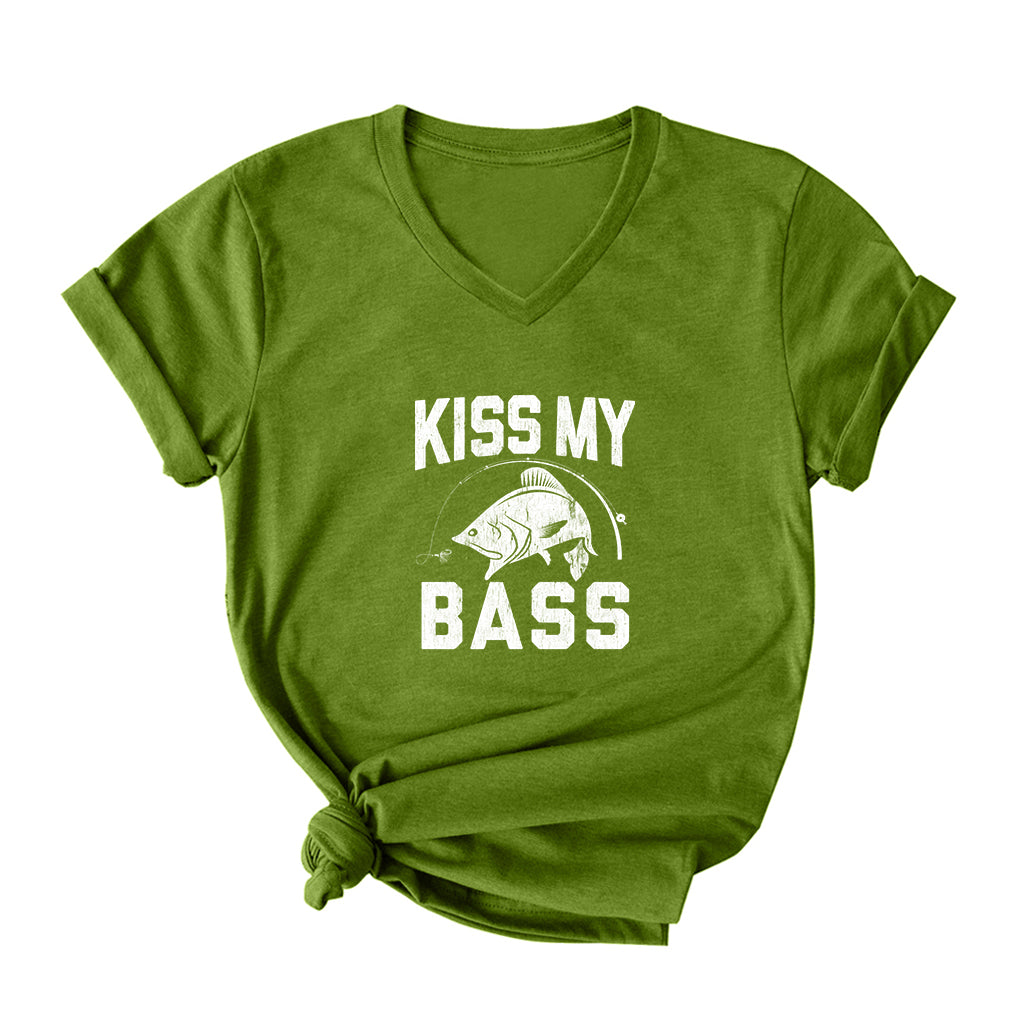 Kiss My Bass V Neck T-Shirt for Women