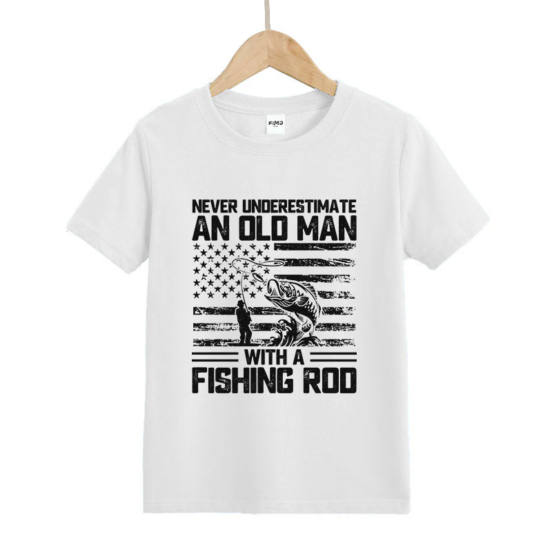 Never Underestimate An Old Man with A Fishing Rod Kids T-Shirt
