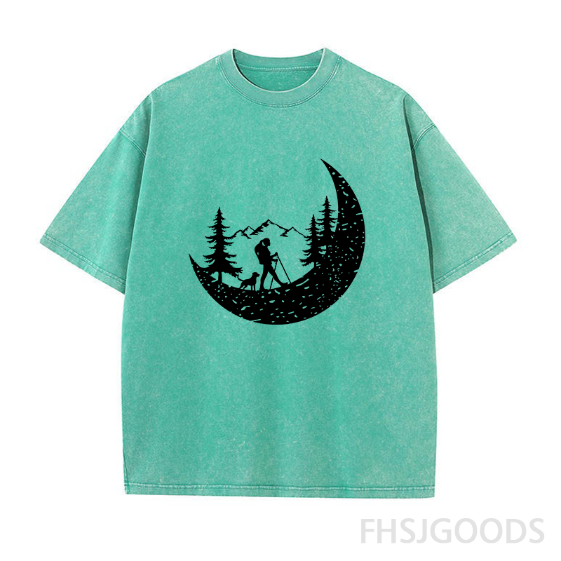 Hiker And Dog In The Mountains Unisex Distressed T-Shirt