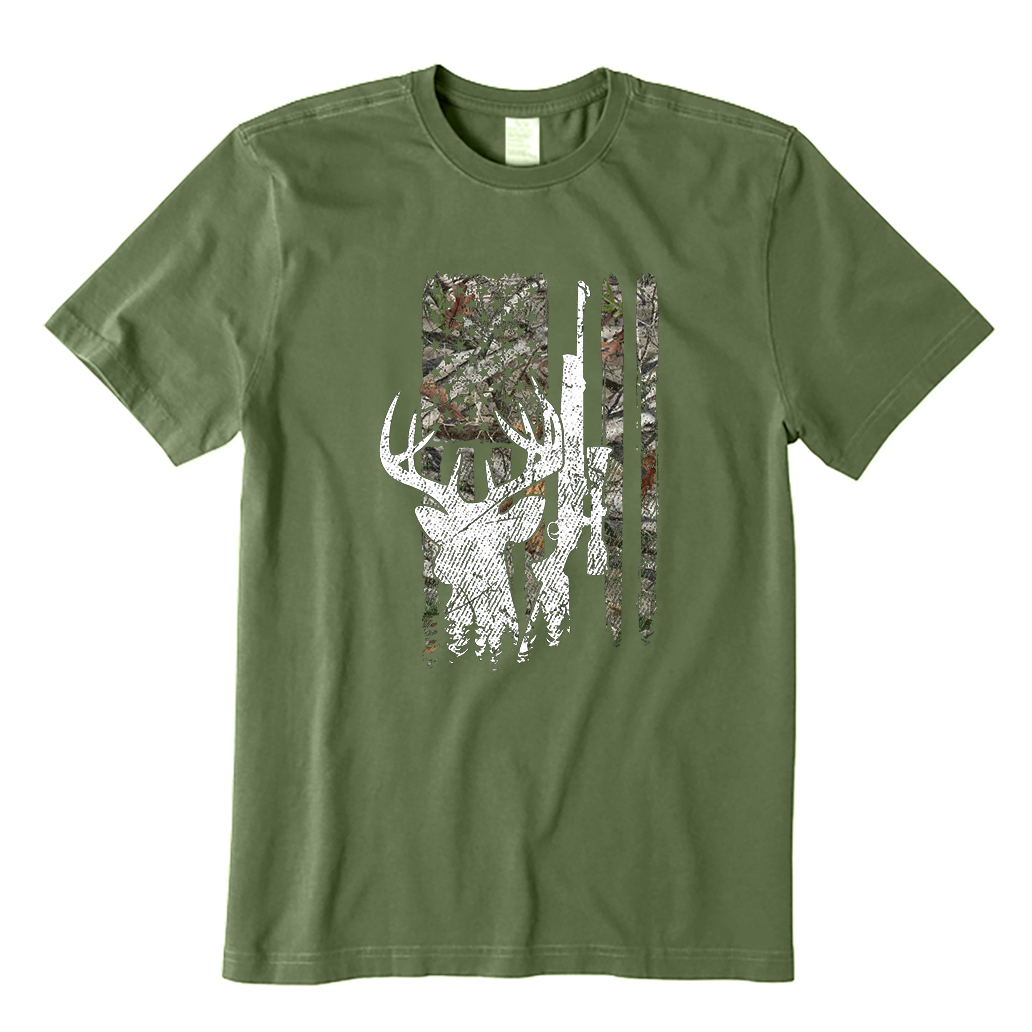 Deer Hunting Camouflage American Flag T-Shirt