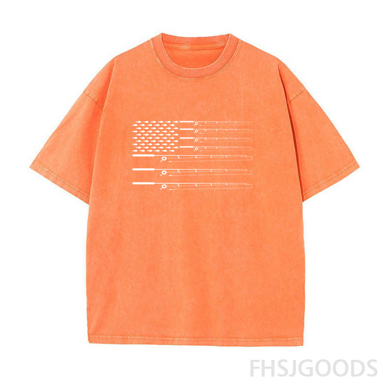 Fly Fishing Rod American Flag Unisex Distressed T-Shirt
