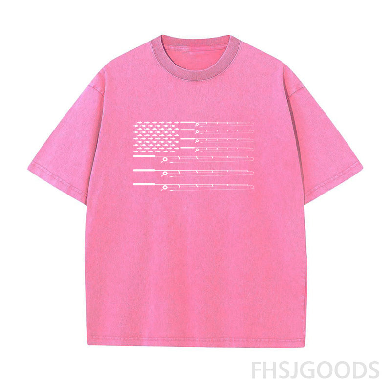 Fly Fishing Rod American Flag Unisex Distressed T-Shirt