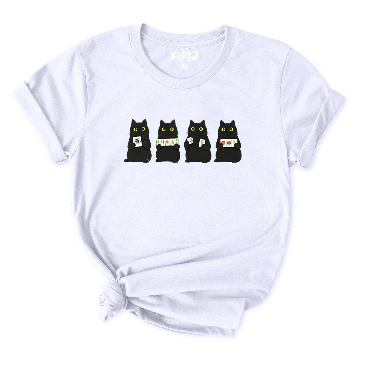 Cute Black Cat Mahjong T-Shirt for Women